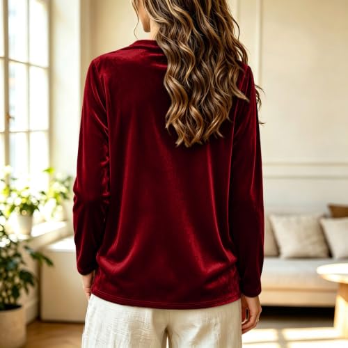Velvet Tops for Women Cowl Neck Long Sleeve Dressy Casual Velour Shirt - image 5