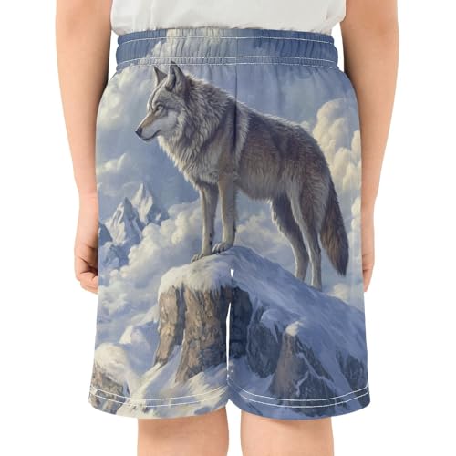 DOMIKING Wolf Snowy Mountain Peak Kids Shorts Pull-on Boys Shorts with Elastic Waist Casual Athletic Pants for Summer Outdoor3