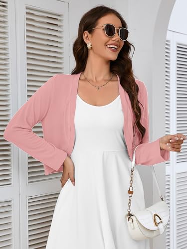 Image of Heymoments Women's Long Sleeve Thin Kintted Shrugs Sweaters Lightweight Cropped Tops Open Front Cardigan for Dress