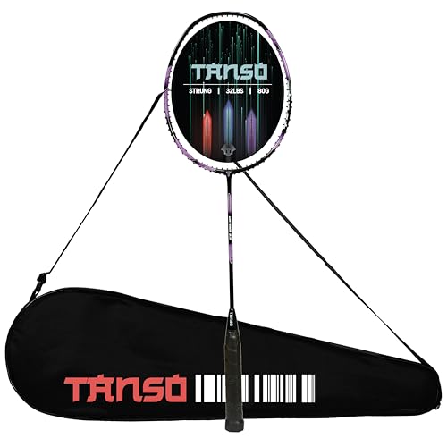 Image of TANSO Katana 2.0 Graphite Light Weight Carbon Fibre Strung Badminton Racket with Free Racquet Cover (80 Grams, 32 Lbs Tension, Strung Badminton Racket with Free Full Racquet Cover) (Purple)