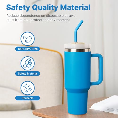 Image of Metal Straws Reusable for 40 oz Tumbler, 5 Pcs Extra Long Stainless Steel Straws with Silicone Tips for Stanley,Simple Modern, Meoky 40oz Cup