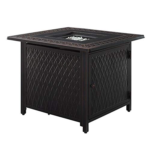 Fire Sense 63693 Downey Woven Aluminum Convertible Gas Fire Pit Table 37,000 Btu Outdoor Multi-Functional Fire Pit With Fire Bowl Lid, Nylon Weather Cover & Clear Fire Glass - Bronze Finish - Square #TOP1