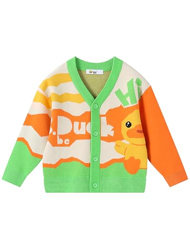 B.Duck Girls Boys Knit Cardigan Sweaters Cute Cartoon Duck Long Sleeve V Neck Button Down Clothes for Kids (3-12 Years)