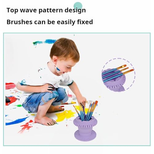 Image of Collapsible Brush Cleaning Rinse Cup, Brush Holder with Palette and Cleaning Cup, Integrated Silicone Brush Holder for Acrylics, Watercolors, Oils and Water-Based Paints (Purple)