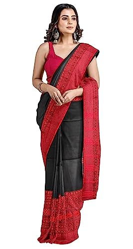 Image of eC ESHA'S COLLECTION Women's Cotton Blend Begumpuri Handloom Saree With Unstitched Running Blouse Piece