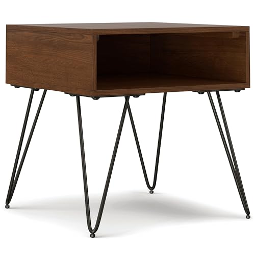 Image of SIMPLIHOME Hunter 22 inch Wide Metal Rectangular End Table in Walnut