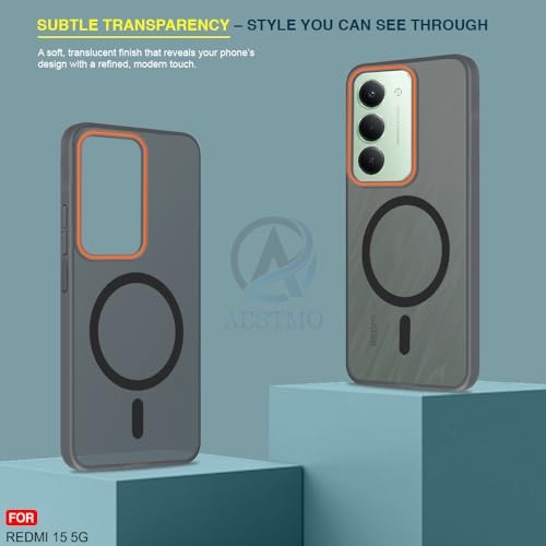 Image of AESTMO Redmi 15 5G Back Cover | Slim Hard Shell | Matte Frosted Hard Back Translucent Back Cover for Redmi 15 5G (Compatible with MagSafe Accessories) (Black)
