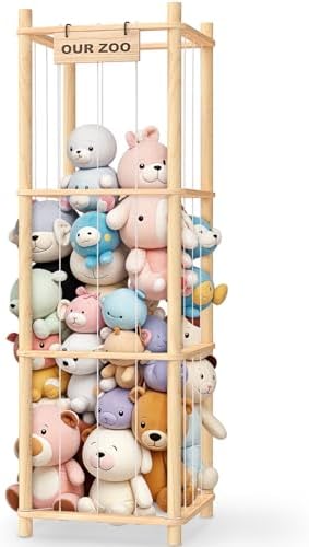 Stuffed Animal Storage & Organizer, Wooden Cute Zoo Toy Holder fo...