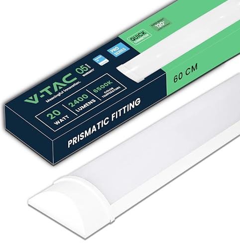 V-TAC Pantalla LED Luminaria 60 CM - 20W - Chip Samsung - Lámpara Rectangular 2050 Lumen IP20 para Pared, Garaje, Tienda - Tubo LED - Plafón LED Lineal - Luz Blanco Frío 6500K