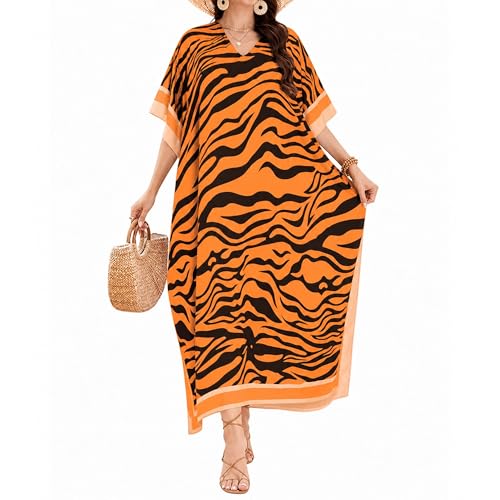 Image of Gypsie Blu Women Plus Size Kaftan Dress Beach Cover Up Maxi Dresses for Women, V-Neck Kimono Sleeve 1X-3X