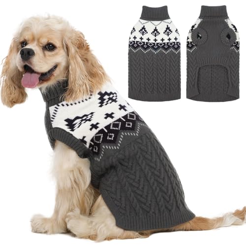 XS Christmas Dog Sweater, Warm Dog Turtleneck for Puppy, Cute Red Xmas Clothes for Dogs Girls Boys, Soft Winter Holiday Christmas Pattern Wool Sweater