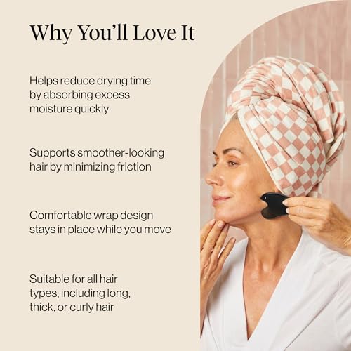 Kitsch XL Microfiber Hair Towel Wrap for Women - Terracotta Checkered - image 5