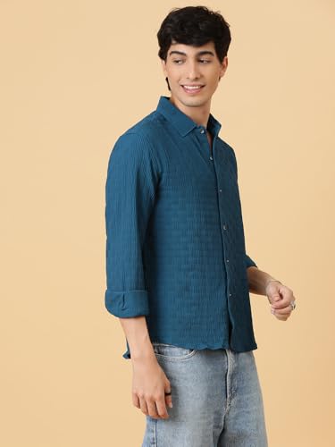 Image of KOTTY Men's Textured Casual Shirt - Long Sleeve||Button-Down Collar||Classic Fit