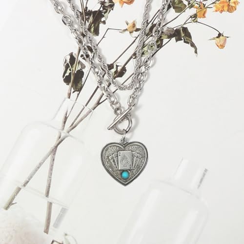 Sinfei Western Cowgirl Layered Necklace Heart Pendant Cowgirl Outfits Necklaces Country Necklaces (Poker) by Sinfei - Image 4