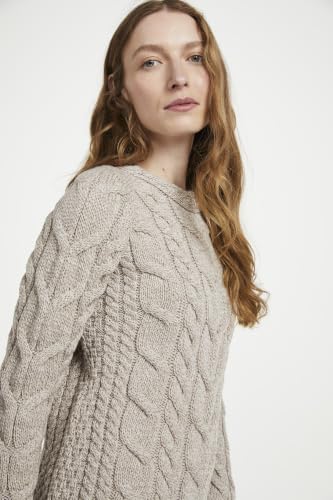 Image of Aran Woollen Mills - Carraig Donn Ladies Irish Multi Cabled Raglan Super Soft Merino Wool Sweater