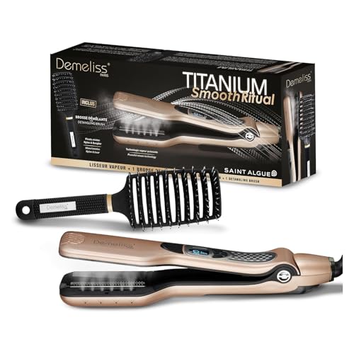 Demeliss Saint Algue Coffret Lisseur Vapeur Titanium SMOOTH RITUAL - Comprend une Brosse Démêlante Ventilée - Lissage Haute Performance, Hydratation Intense...