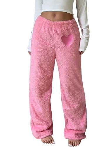Image of ZAFUL Women's Fuzzy Plush Pajama Pants Wide Leg Pj Bottoms Lounge Pants | Soft Fluffy Sleep Pants Drawstring Elastic Waist Teddy Pjs for Women No Pockets
