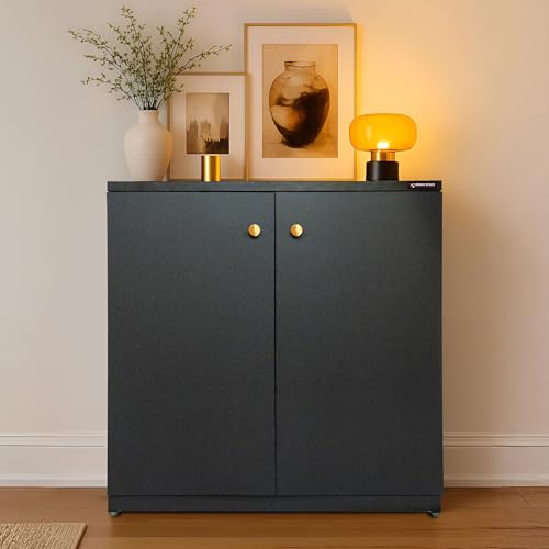 Image of Wooden Shoe Rack with Doors | Closed Shoe Cabinet for Entryway, Living Room & Bedroom | Compact Footwear Storage Organizer (L 60 x B 32 x H 60 cm, Dark Wenge, 3 Shelves) DIY