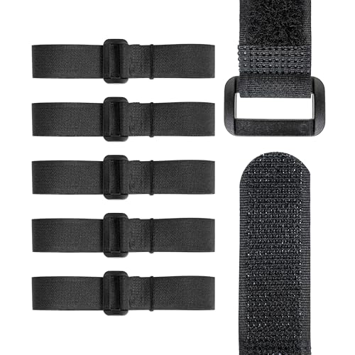 Sangle scratch Réutilisable avec Boucle pour Organiser les Câbles, 5 Pièces, L 120 x l 2 cm, Noir, Matériau Nylon, Bande-nylon Solide, Bande de Serrage Refermable, Sangles de câbles