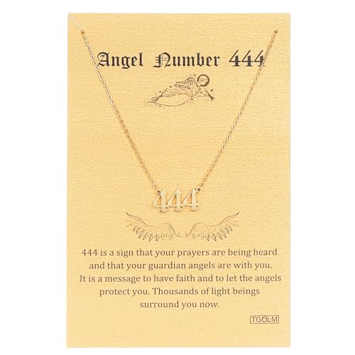 Old English 444 Angel Number Pendant Necklace for Women Aesthetic Accessories Jewelry Gold