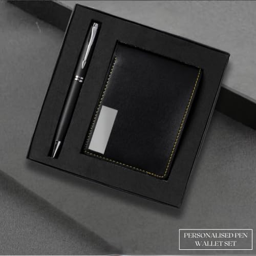 Image of Customised Gift Set, Pen and Wallet with Name Engraving, Corporate and Personal Gift (Black)