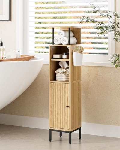 HEYZOEY Armoire de salle de bain haute autonome avec porte pour salle de bain, cuisine, salon, chambre à coucher, balcon, bureau, chêne