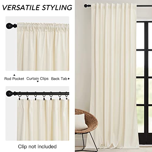 Image of RYB HOME Cream Velvet Curtains 96 inch, Light Dimming White Window Curtains for Living Room Thermal Insulated Privacy Backdrop with Pleat Tape on Top for Bedroom, Ivory, W52 x L96 inch, 2 Panels | Room Darkening, Thermal Insulated, Pleat Tape on Top, Heavy Duty Plush, Dining Room Sliding Patio Door, W52 x L96, 2 Panels