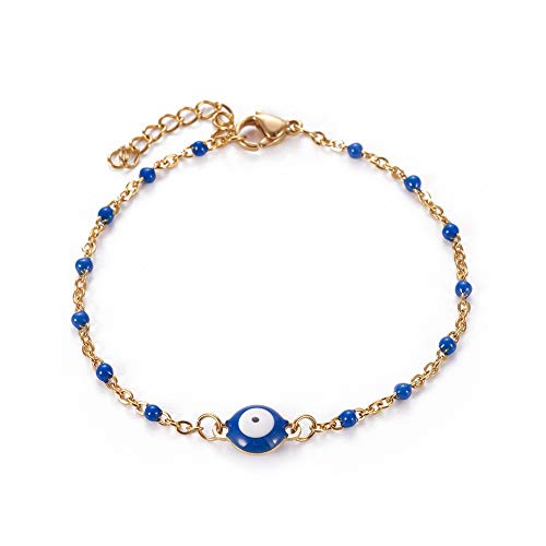 Image of LZD Stainless Steel Enamel Chain Bracelet Lobster Evil Eye Gold Adjustable 2mm A110