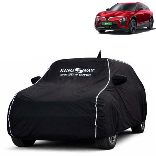 Image of KINGSWAY Super Waterproof Car Cover Only with VinFast VF 7 (Year 2026 Onwards - All Model) | Mirror and Antenna Pockets | All Weather Car Body Cover with Silver Piping | Black