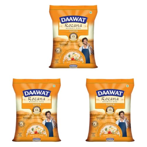 Image of Daawat Rozana Super Basmati Rice 1Kg| For Everyday Consumption| Cooked Grain Upto 13mm*| Naturally Aged (Pack of 3)