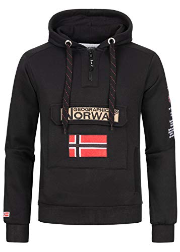 Geographical Norway Gymclass Men - Sudadera Hombre Con Capucha Bolsillo Canguro Para Hombres - Jersey sudaderas Manga Larga - Ropa para Hombre Primavera Verano Otoño Invierno (Negro L)
