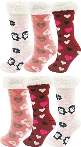 6 Pairs Fluffy Thermal Sherpa Slipper Socks for Women, Ultra Soft Christmas Winter Non Skid
