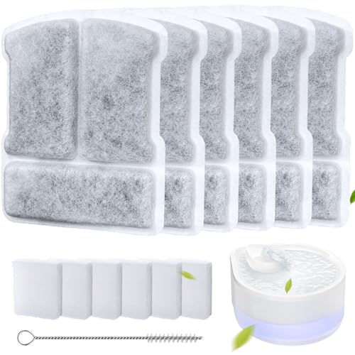 Filtres et éponges pour fontaines à Eau pour Chats, Ellenpent 6 Packs de filtres de Remplacement pour fontaines à Eau pour Chats 2.5L CH-IWD004 (6+6 Packs)