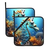 YYHWHJDE Blue Seahorse Prints - Juego de 2 soportes cuadrados aislantes para ollas de 8 x 8 pulgadas, antiquemaduras y aislamiento térmico, impermeables