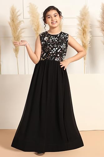 Image of Fashion Dream Girls Georgette Embroidered Maxi Dress|Ethnic Gown for Girls|Party & Wedding Dress for Kids
