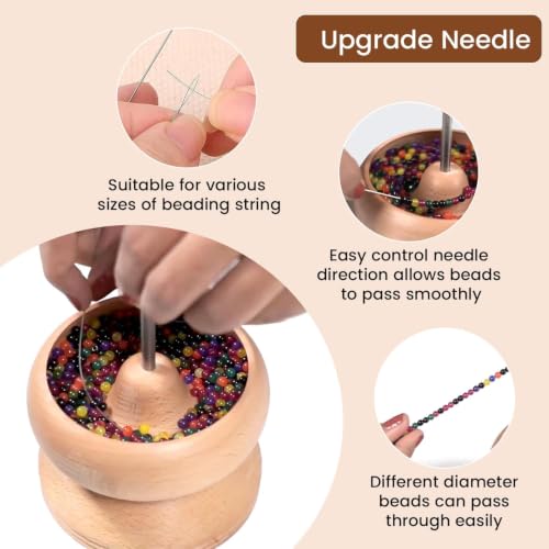 Image of Beadsnfashion 4-Inch Wooden Spin & String Beading Spinner Tool for Jewellery Making - Includes 2 Pcs Curved Needle for Jewellery Making Beading Spinner Set (4 Inch with Funnel)