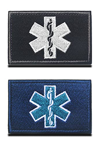 2 Piezas de Parches Bordados de Emergencia Médica Paramédico Cruz - para Los Primeros Auxilios, EMT, EMS, Trauma, Médico, Paramédico, Kit de Primera Respuesta Paquete