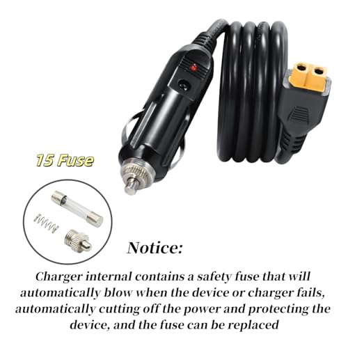 12V/24V Car Charger Cable for Ecoflow Delta/River, Bluetti EB55, Anker 757/767 & More Solar Power Stations with XT60 Connector, Including EF ECOFLOW Wave 2 Air Conditioner DC Adapter