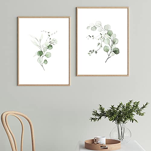 Cadre salon vide ? Solution lot de 2 toiles abstraites feuilles vertes nordiques 70x100cm