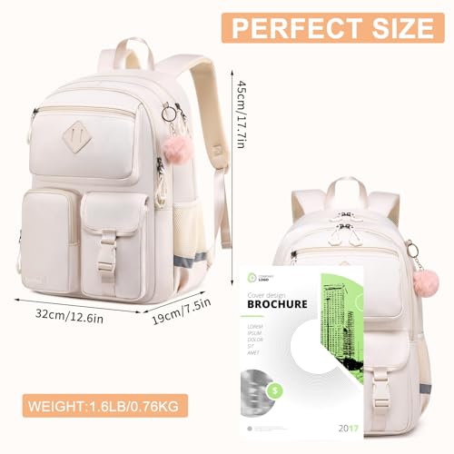 Image of School Backpack for Teen Girls, Cute College Backpacks for Kids Students | Bookbag Fit 15.6 Inch Laptop Bag, Primary Middle School Backpacks, Beige