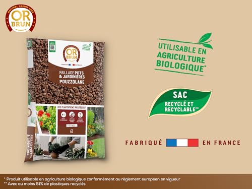 OR BRUN Mulch für Puzzolane – 6 l – Schutz der Pflanzen – Töpfe & Pflanzgefäße OBRPPOU6U