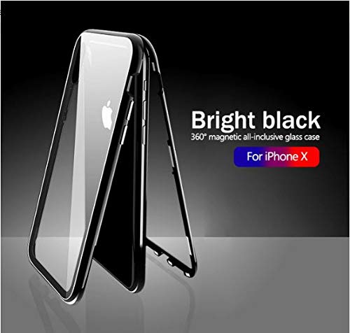 Image of MOBITUSSION Ultra Thin Magnetic Metal Edged Tempered Glass Back Cover Compatible for iPhone Xs Max (Transparent Black)