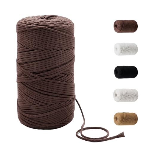FMLIUY 109 Yards 4mm Soft 4 Strand Twisted Cotton Macrame Cord Brown