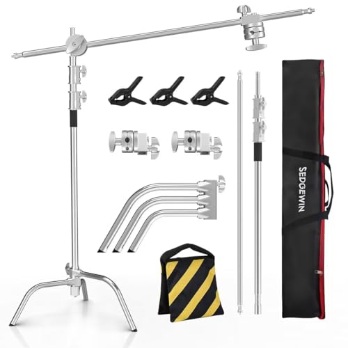Photo Studio Stainless Steel Heavy Duty C Stand with Boom Arm - Max Height 11ft/331cm Photography...