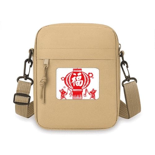 Sac à bandoulière en papier rouge chinois compact pour smartphone et essentiels du quotidien