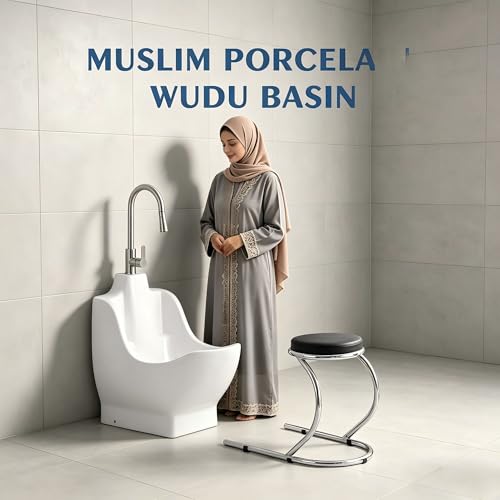 Lavabo de cerámica para pies musulmán con taburete miniatura 6