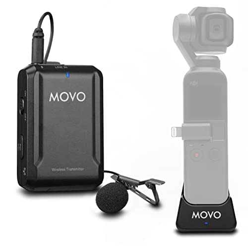 Image of Movo Edge-OP Wireless Lavalier Microphone for Osmo Pocket 1 and 2 - Wireless Clip-on Lapel Mic, Transmitter, and Receiver Set for Video, Vlogging, Filming