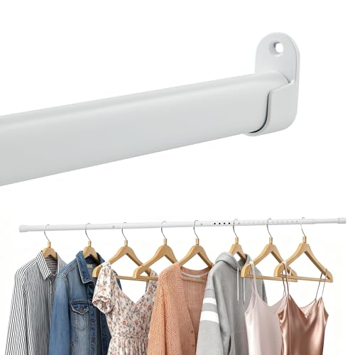 White Wardrobe Rail Extendable, 25 mm Adjustable Wardrobe Rail, Oval Hanging Rail with 2 Brackets,Wardrobe Pole 43-161 cm