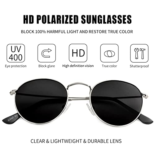 Image of Kursan Small Round Metal Polarized Sunglasses for Men Women Mirrored Lens Classic Circle Sun Glasses