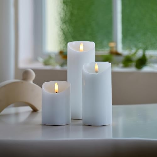 Image of Flameless Candles Battery Operated Set of 3(H4 6 inch 8 inch x D3 inch) Flickering Flameless Candles with Remote LED Candles for Festival, Birthday, Events, Home and Party Decor (White)